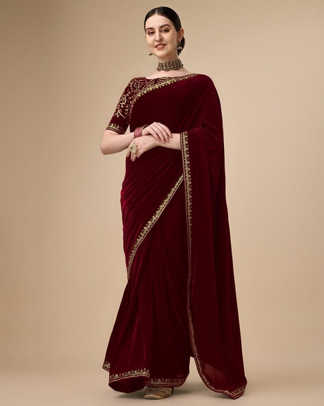 Beautiful Velvet Saree with Blouse for Women -SSS001VS – www.soosi.co.in