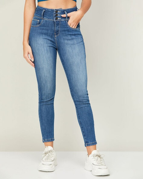 Lightly Washed High-Rise Skinny Jeans