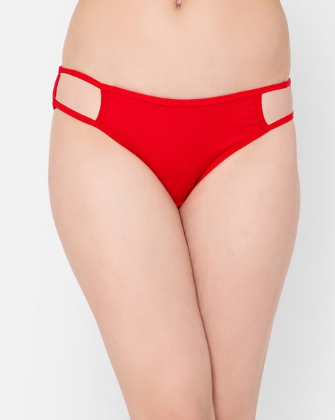 Clovia Mid Waist Hipster Panty with Printed Back in Red - Cotton