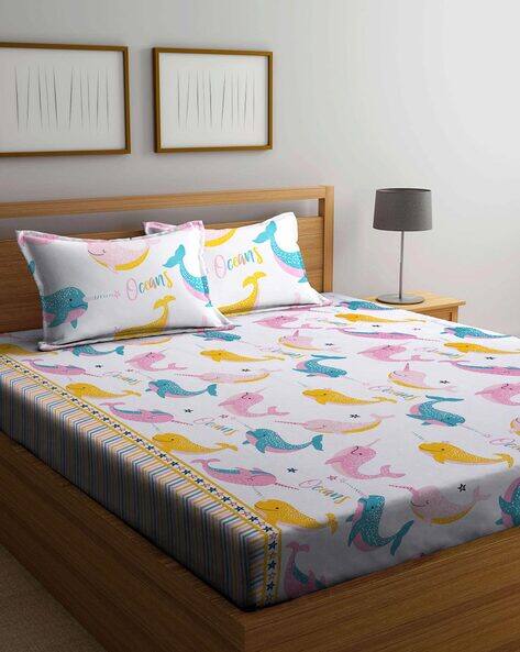 KLOTTHE 250 TC Printed King Size Bedsheet with Pillow covers