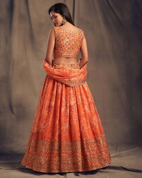 Light Orange Chiffon Trendy Lehenga Choli