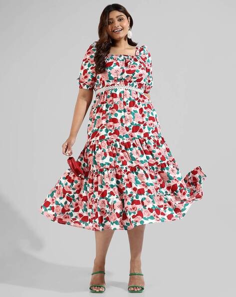 Plus Size Casual Dress Women's Plus Floral Print Long Sleeve - Temu