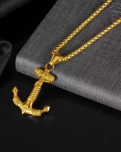 14k Yellow Gold Natural Diamond Anchor Pendant Charm —