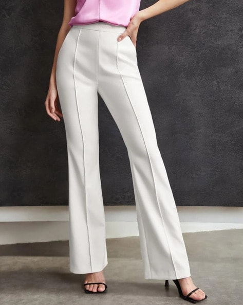 Buy ALL Plus Size Women Off White Solid Regular Trousers - Trousers for  Women 8699665 | Myntra