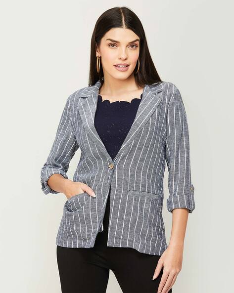 Grey striped blazer clearance womens