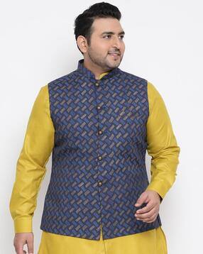 kisah plus Geometric Print Nehru Jacket-picture-13
