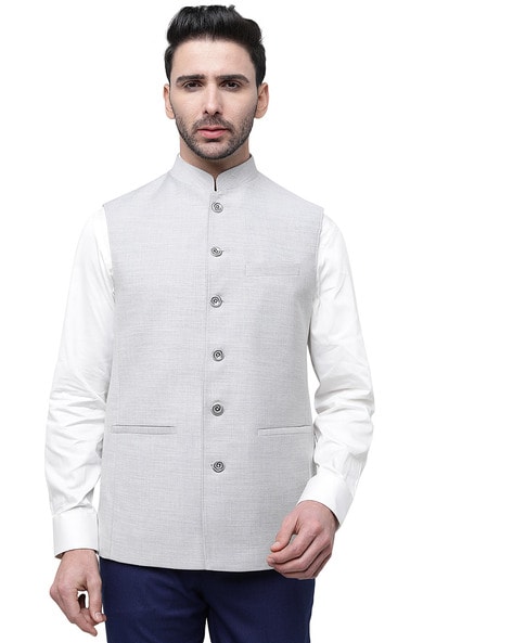 Buy Light Grey 3 Piece Ethnic Suit for Men by Modi Jacket Online