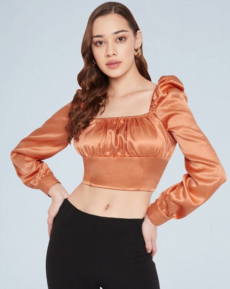 Orange satin cheap crop top