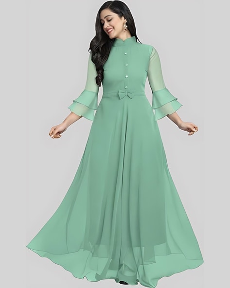 Georgette Plain Gown In Green Colour - GW1780543