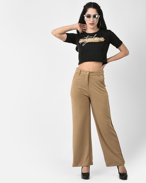 Buy Women Olive Paperbag High Waist Wide Legged Trousers  Formal Trousers  Online India  FabAlley