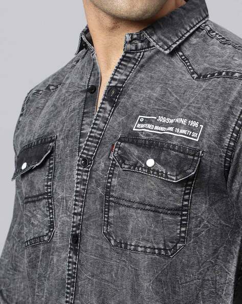 Buy Roadster Men Black Washed Denim Casual Shirt - Shirts for Men 8894801 |  Myntra