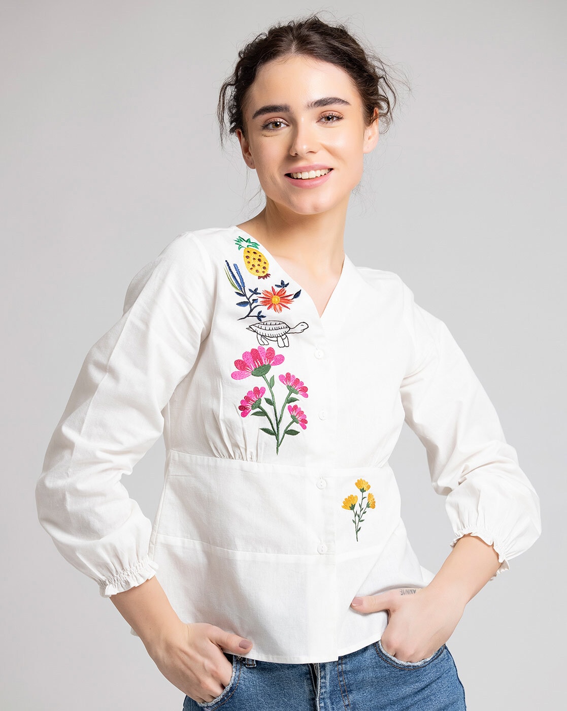 White Button Down Shirt T shirt for women – Shaye India