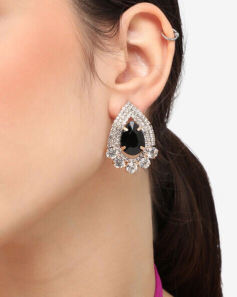 Dainty Black Diamond Flower Stud Earrings | Caitlyn Minimalist