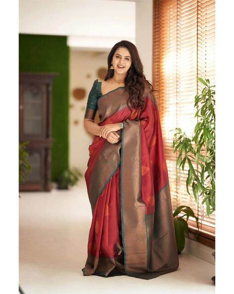 Buy Shasmi Black And Maroon Woven Kanjivaram Silk Blend Saree (SAN PARI  9022 BLACK MAROON) at Amazon.in