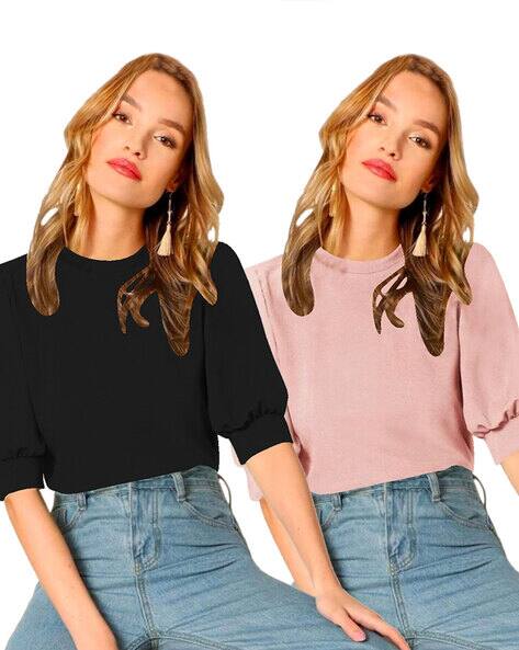 DREAM BEAUTY FASHION Pack of 2 Tops with Puff Sleeves