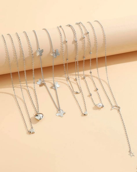 Jewels galaxy Pack of 6 Silver-Plated Chain Necklaces