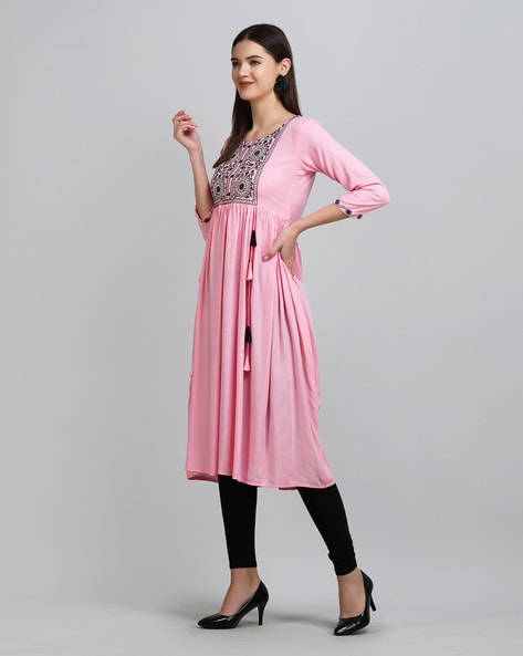 Buy Rain & Rainbow Women Pink Printed Tiering Anarkali Kurta online
