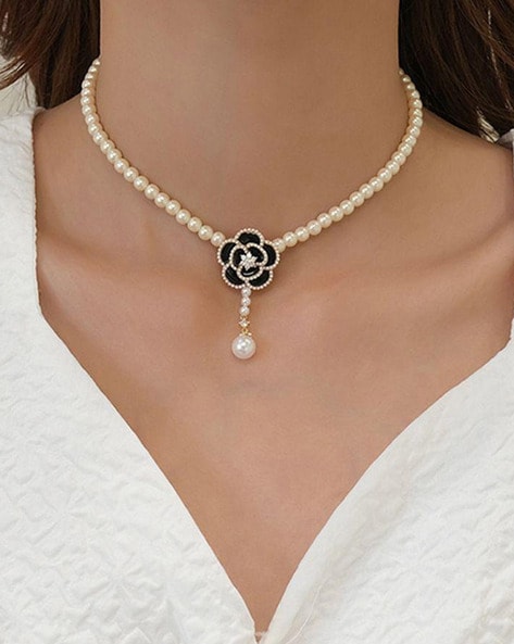 Buy Jewels Galaxy Jewellery For Women White Gold Plated Heart inspired Pearl  Necklace online