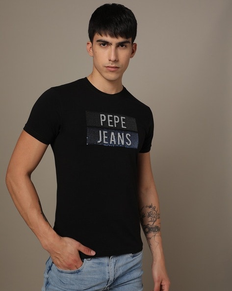 Pepe Jeans Printed Men Crew Neck Black T-Shirt - Buy Pepe Jeans Printed Men  Crew Neck Black T-Shirt Online at Best Prices in India | Flipkart.com