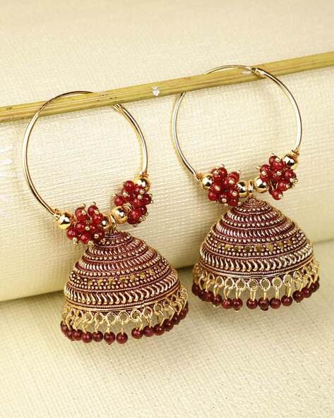 Maroon Spherical Shape Crystal Drop Hoop Earrings in Jalgaon at best price  by Myiu Designs - Justdial