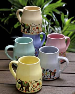Set of 6 Elephant Print Tea Cups