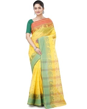 Buy Desh Bidesh Women's Traditional Bengal Tant Woven Lal Paar Sada Design  Pure Handloom Cotton Saree Without Blouse Piece Online at Best Price |  Distacart