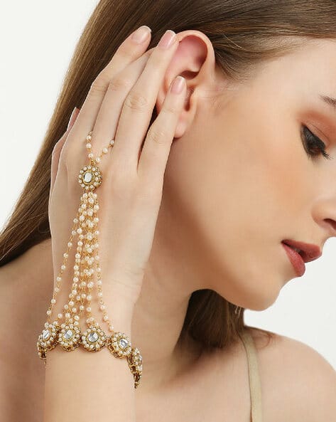 Fabula BDP22-Gold-Plated Kundan-Studded Bracelet with Ring