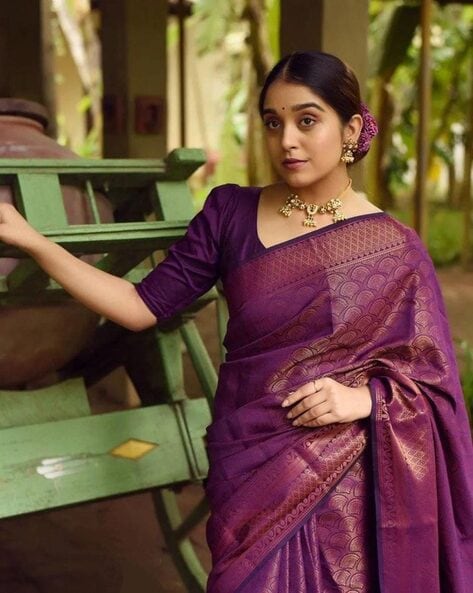 Buy Interesting Purple Woven Paithani Silk Wedding Wear Saree - Zeel  Clothing