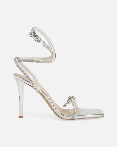 Silver discount sandals heels