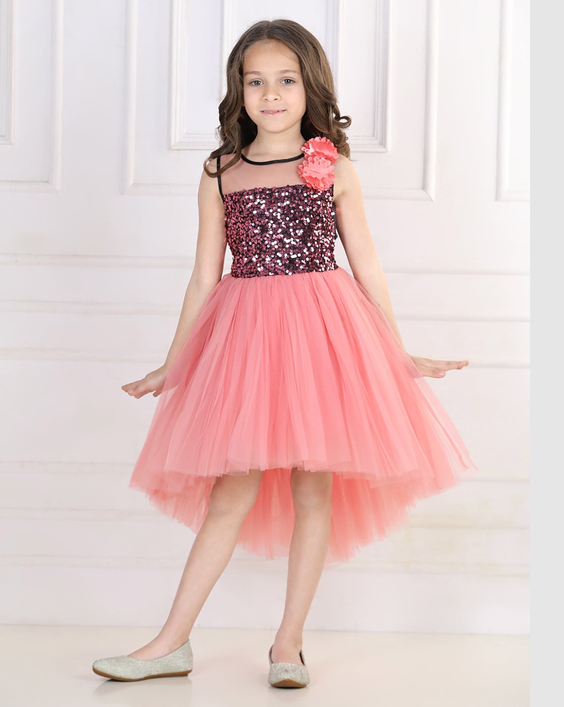 Buy New Sifa Dresses Net Casual Knee Length Solid Balloon Sleeves Frock  Dress for Girls Kids (Pink, 3-4 Years) at Amazon.in