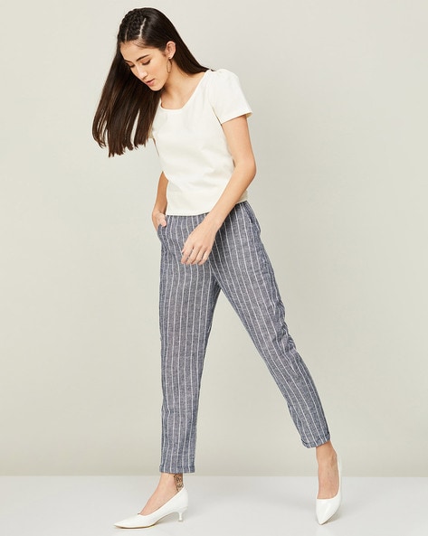 Grey striped trousers on sale womens