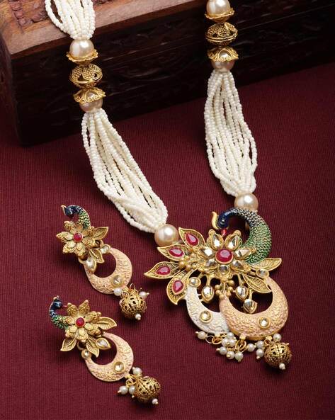 Buy First Quality Peacock Design Antique Necklace Earring Combo