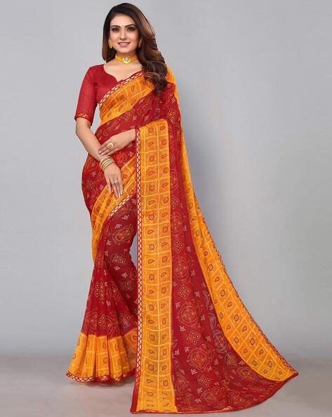 Buy sarvatit Printed Bandhani Chiffon Red Sarees Online @ Best Price In  India | Flipkart.com