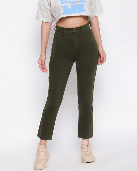 Buy CRIMSOUNE CLUB Green Womens Olive Solid Denim | Shoppers Stop