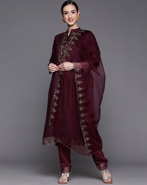Buy Beige & Maroon Kurta Suit Sets for Women by Jaipur Kurti Online | Ajio .com-saigonsouth.com.vn