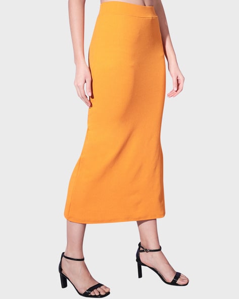 Mustard midi pencil on sale skirt