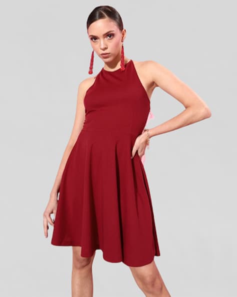 High neck hotsell maroon dress