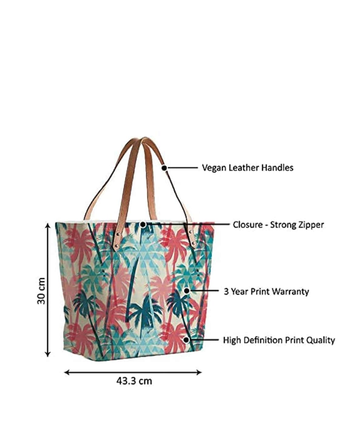 Floral Print Tote Shoulder Bag with Zippered Closure and Vegan Leather Tropical Hibiscus 2024 Graphic