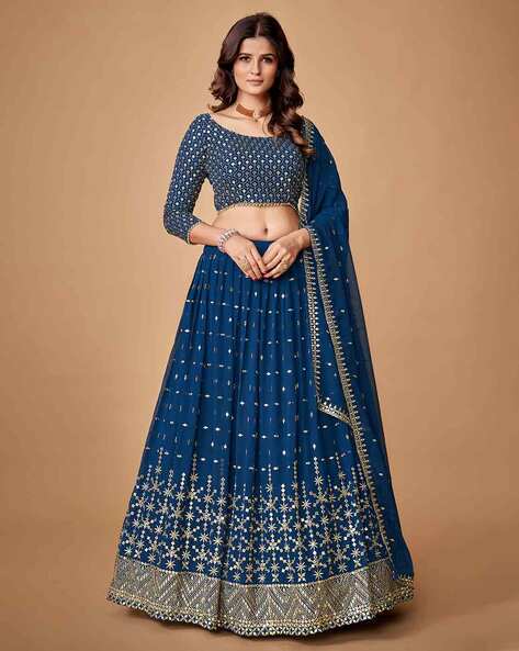 Embellished Flared Lehenga Choli Set with Dupatta