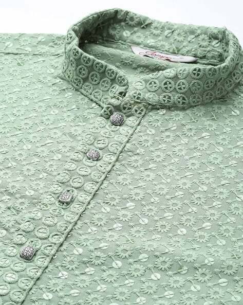 Embroidered Long Kurta with Mandarin Collar