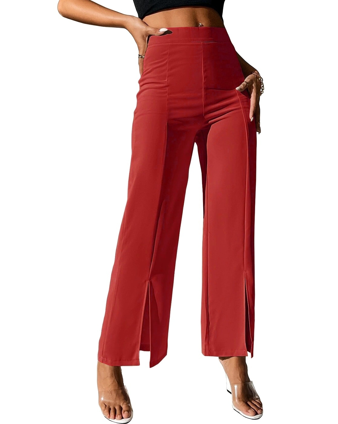 Red Wide Leg Pants With High Front Slit, Red High Waist Palazzo Pants for  Women, Special Event Women's High Rise Pants -  Canada