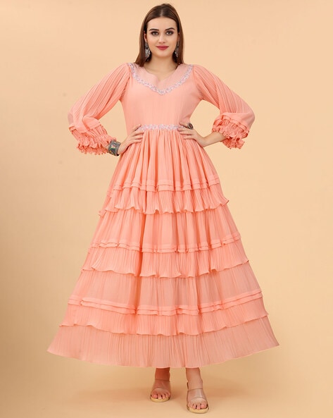 Peach Prom Dresses,ball Gowns Prom Dresses,tulle Prom Dresses,ruffled Prom  Dresses,sweep Train Junio on Luulla