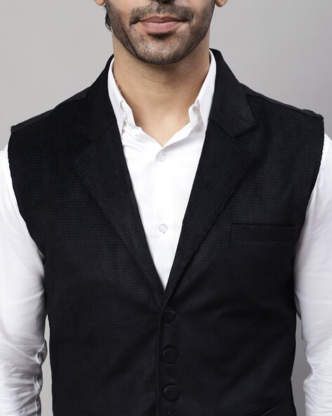 Black waistcoat outlet with lapels