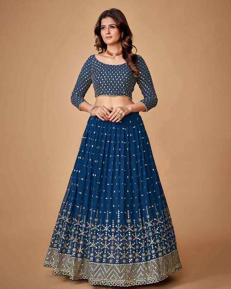 Embellished Flared Lehenga Choli Set with Dupatta