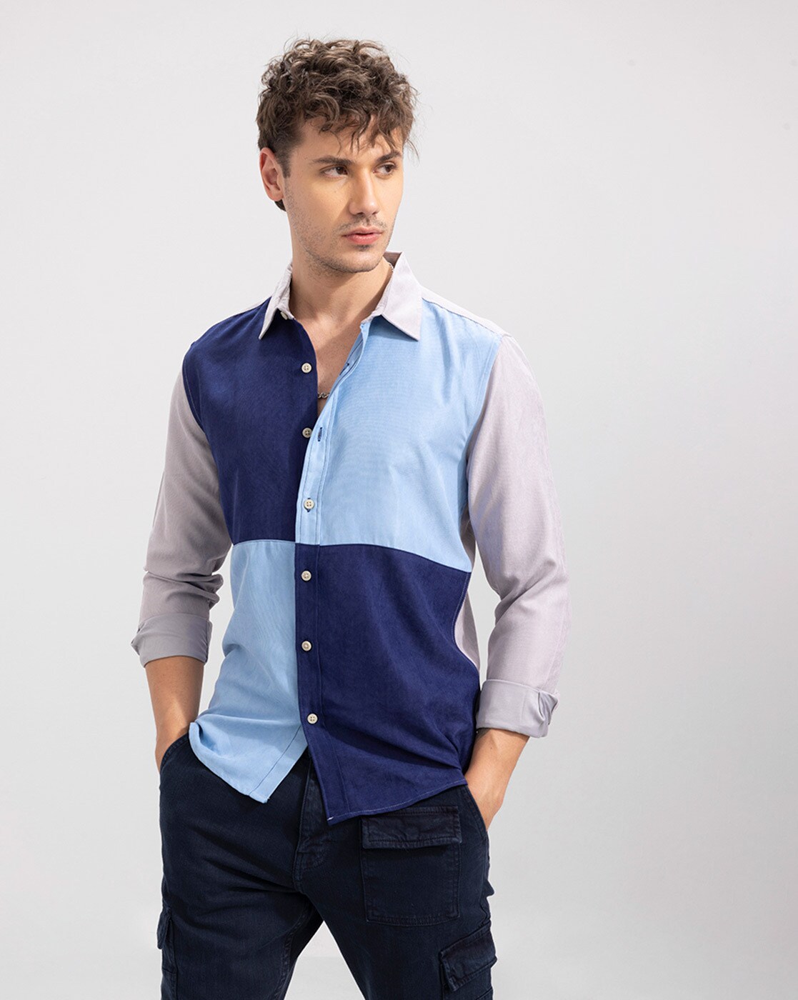 color block mens shirt