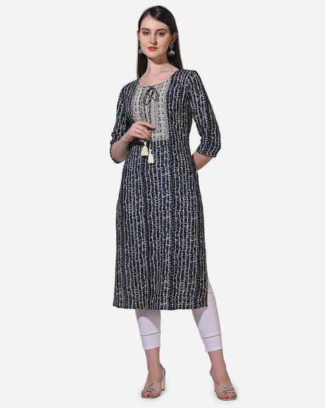 BERRYLICIOUS Printed Round-Neck Straight Kurta