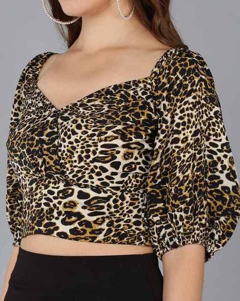 Brown Printed Crop Top