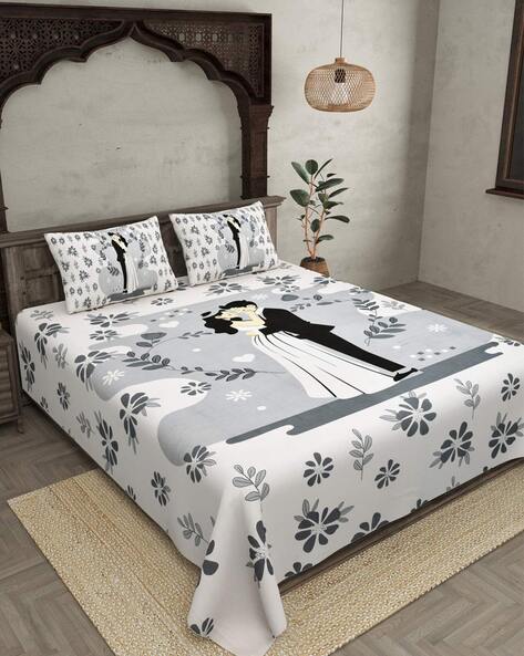 100% Pure Cotton Double Bedsheet With Pillow Covers Set, 59% OFF