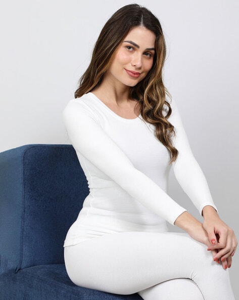 Buy Women's Soft Touch Microfiber Elastane Stretch Fleece Fabric Full  Sleeve Thermal Top with Stay Warm Technology - Light Bright White 2540
