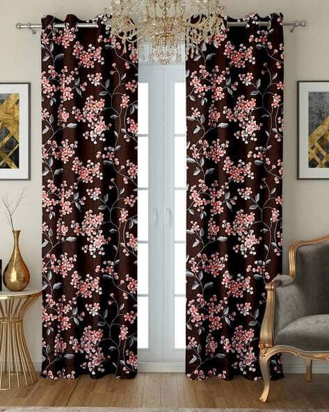 Cortina Eyelet Curtain Set of 2 Floral Printed Long Door Curtains